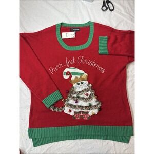 33 Degrees Ugly‎ Purrfect Christmas Sweater Tinsel Bells Women  Cat Size XXL NWT